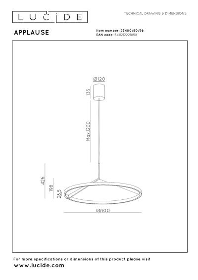 Lucide APPLAUSE - Pendant light - Ø 80 cm - LED Dim. - CCT - 1x50W 2700K/4000K - Hand Wave Sensor - Coffee - Premium